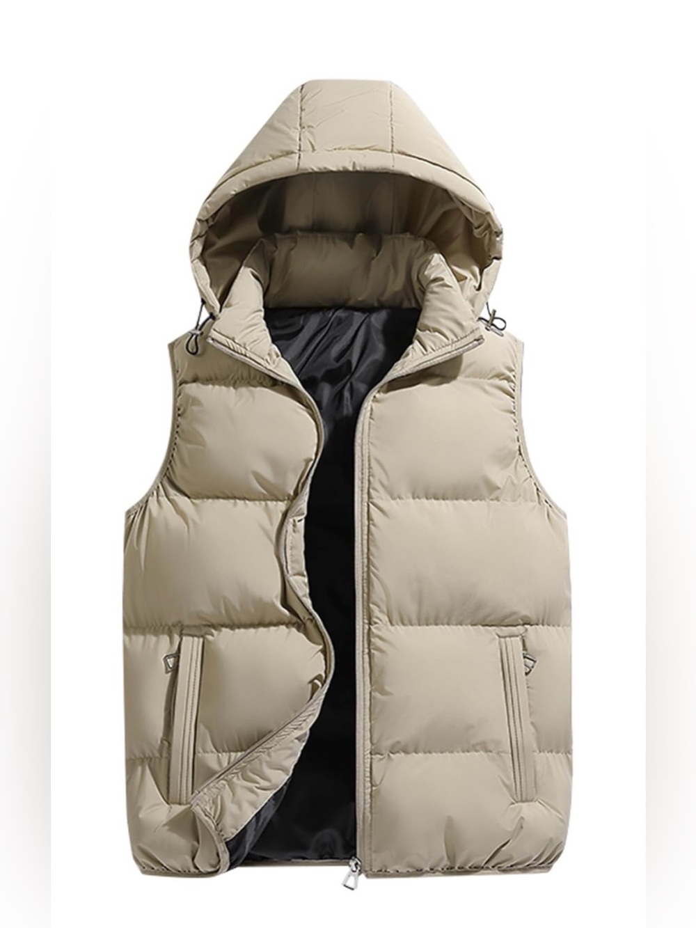 Hooded Puffer Vest in Beige